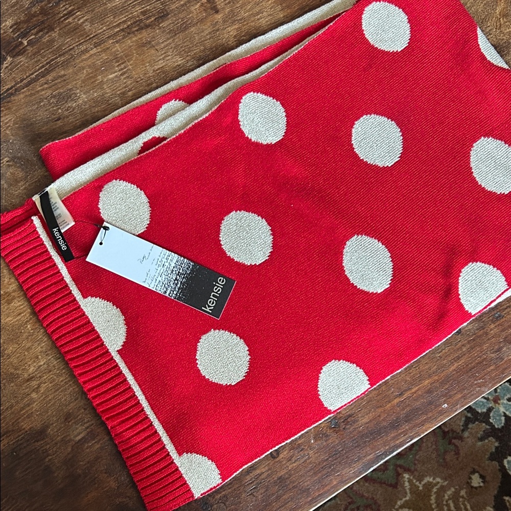 Kensie Lipstick Red Scarf with Golden Dots NWT